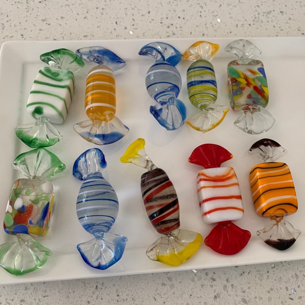 Vintage glass hand blown Murano wrapped candy.set of 10